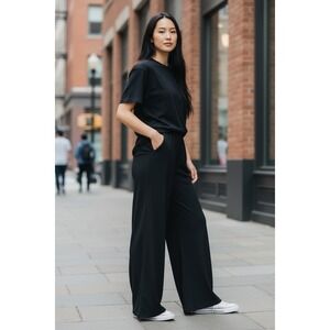 Willow Root Black Ribbed Wide Leg Palazzo Pants XL Comfort Lounge